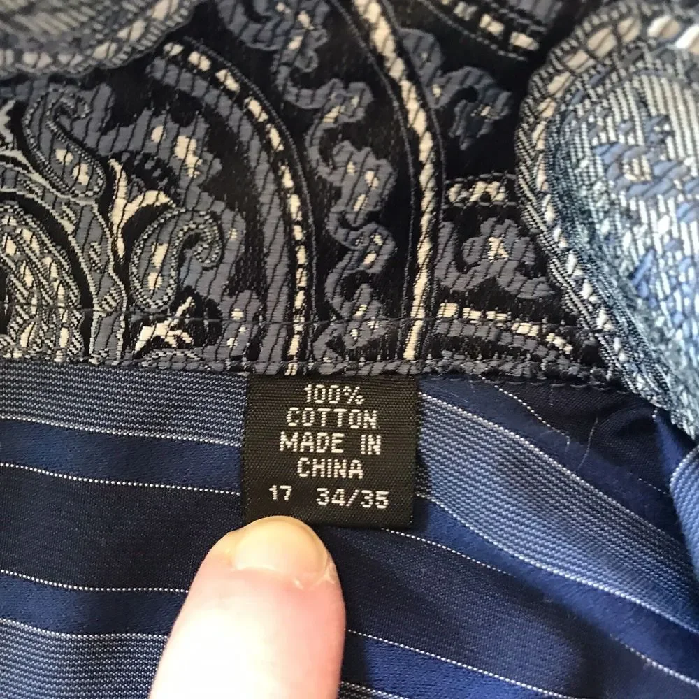 English Laundry Dress Shirt 17 34/35 Navy Blue Stripes 100% Cotton - Picture 2 of 4